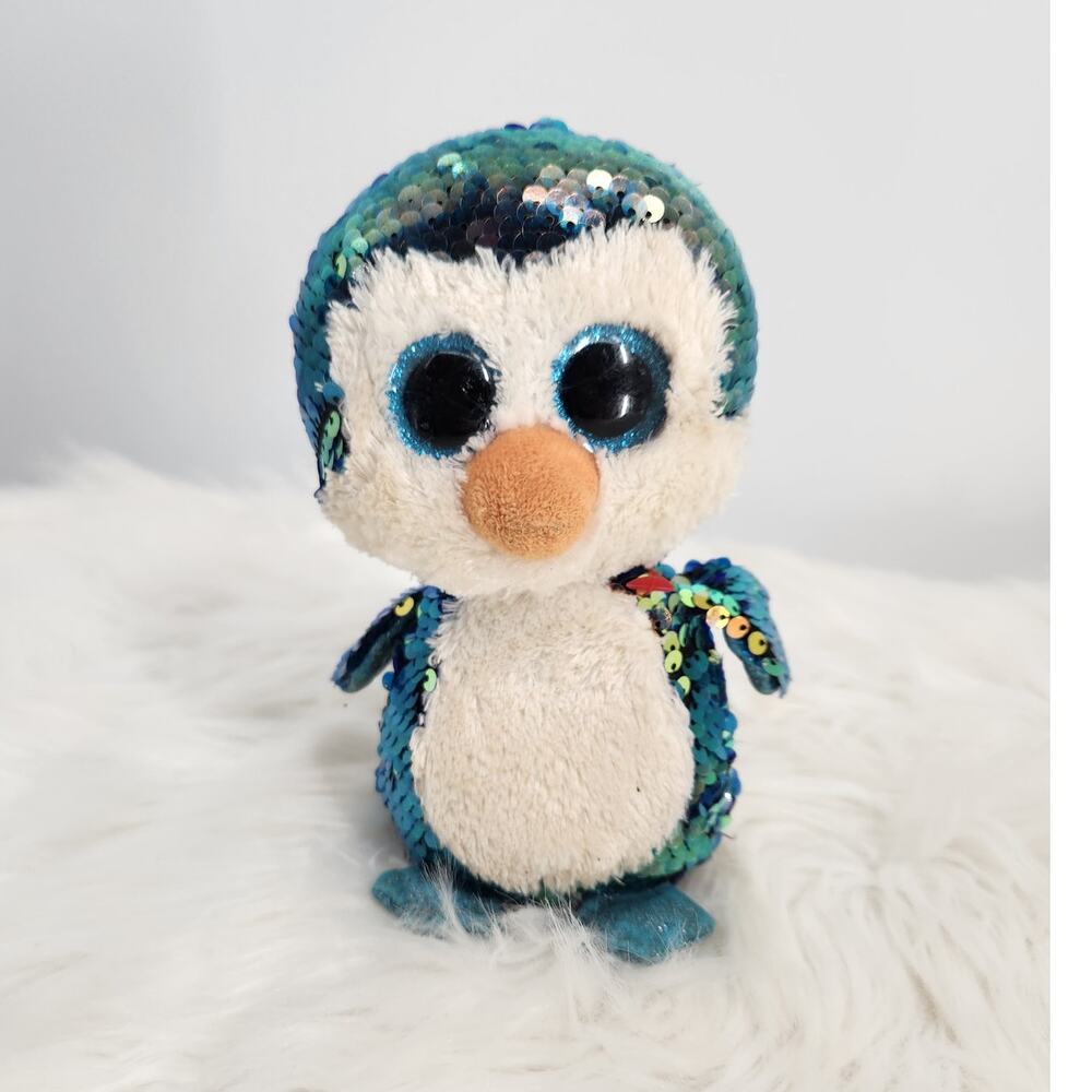 Ty Flippables Payton the Penguin Sequin Plush Blue Beanie Boos Glitter Eyes
